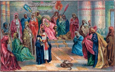Moses og Aron mot den sinte Faraos kromolitografi på slutten av 1800-tallet. av Unknown artist