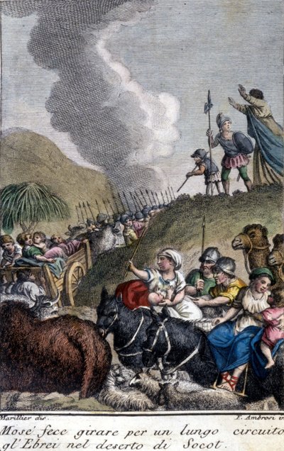 Moses ledet det jødiske folket i Socot-ørkenen i lang tid. av Unknown artist