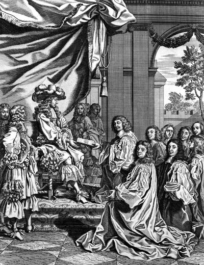 Kommunale sorenskrivere presenterer for den franske kong Louis XIV beskrivelse av hans inngang i Paris av Unknown artist