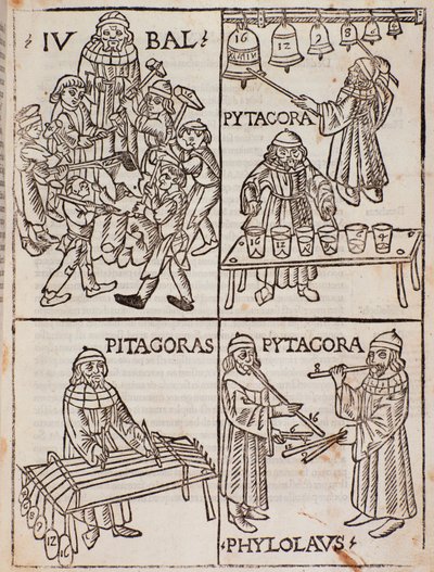 Musikalske teorier om Pythagoras. Siden hentet fra Theory of Music av Franchino Gaffurio av Unknown artist