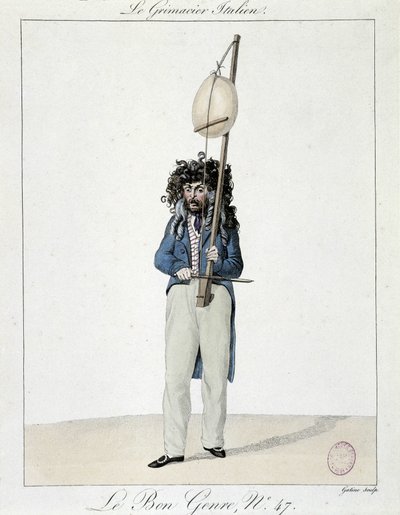 Musiker på gaten: den italienske grimaseren - gravering, Carnavalet. av Unknown artist