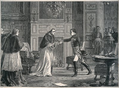Napoleon besøker pave Pius VII i Fontainebleau 1804 - Besøk av Napoleon I til pave Pius VII a Fontainebleau 1804 av Unknown artist