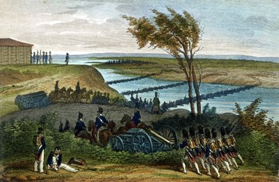 Napoleonskrigen: Russisk kampanje. Passasje av elven Niemen (Dnjemen) 24.06.1812, som skiller de to imperiene. Gravering fra 1800-tallet. av Unknown artist