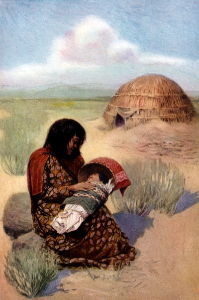 Indianermor med barn fra Pima-stammen av Unknown artist