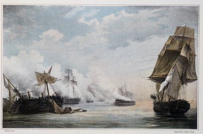 Sjøslag mellom det franske skipet «Formidable» og de engelske skipene, «Cesar», «Spencer», «Venerable» og fregatten «Thames» før Cadiz 13. juli av Unknown artist