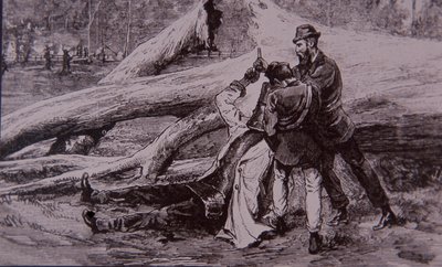 Ned Kelly tatt til fange av politikonstabel Kelly og jernbanemann Jesse Dowsett, 28. juni 1880 (gravering) av Unknown artist