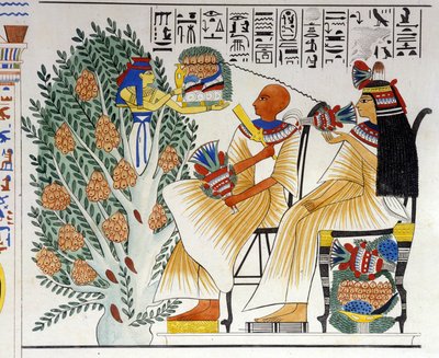 Nephtys, egyptisk gudinne, springer ut av det mystiske treet og tilbyr mat til den avdøde - i "Monuments of Egypt and Upper Nubia" av Ippolito Rosellini (Rossellini). 1800-tallet. av Unknown artist