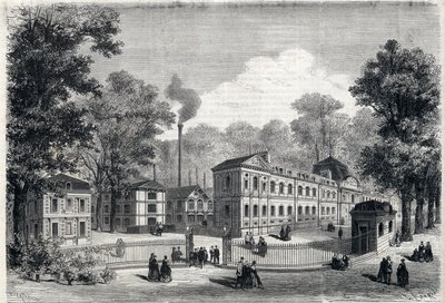 Ny bygning av den imperiale porselensfabrikken i Sevres i 1868. Gravering i "" L