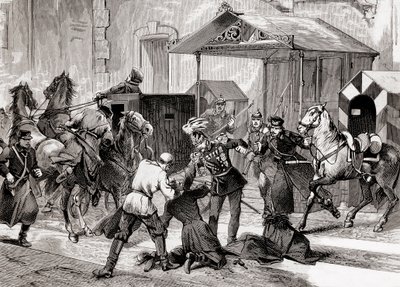 Nihilism in Russia - Attempted assassination against the Aide de Camp, General Loris Melikoff (Loris-Melikoff), outside the door of his hotel in the Great Moskaia in 1880 - The Russian Nihilist movement in the 19th century: assassination attempt on Count L av Unknown artist