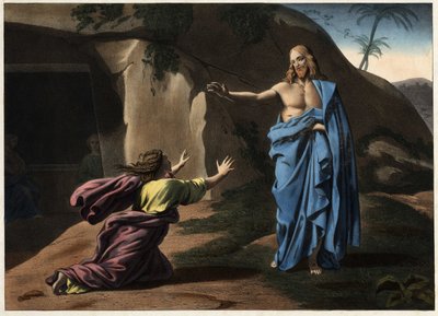 Noli me tangere: the apparition of Christ to Saint Magdalene. Anonymous engraving of the 19th century. av Unknown artist