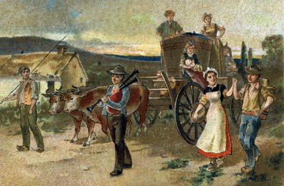 Gammel skikk feiret i regionen Burgund: Harvest Festival. Den siste årgangen. Kromolitografi fra slutten av 1800-tallet. av Unknown artist