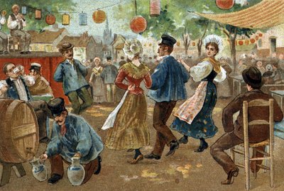 Gammel skikk feiret i regionen Flandern: Flemish Fair. Kromolitografi fra slutten av 1800-tallet. av Unknown artist