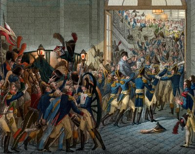 Hundre dager: "" Napoleon Bonaparte (1769-1821) kom tilbake fra sitt eksil på øya Elba - triumferende inntog 20. mars 1815 ved Palais des Tuileries - Gravering 1800-tallet av Unknown artist