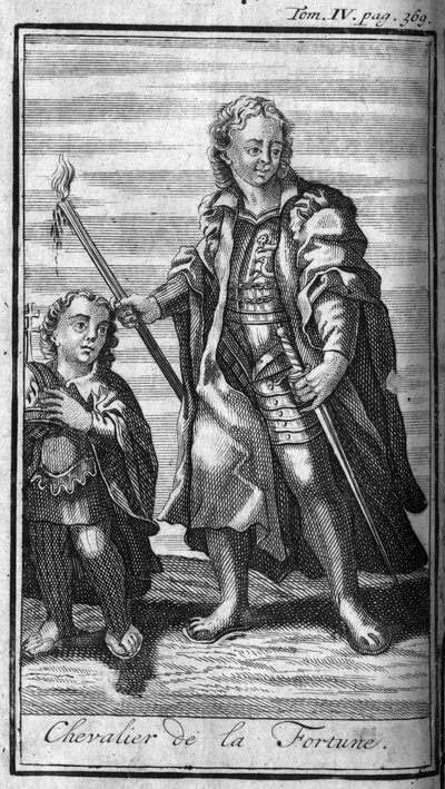 Ordener av Knight.Knight of Fortune i Italia. I "" Historien om militære ordrer eller riddere, om sikre og rutinemessige militser av begge kjønn, som har blitt etablert så langt. Utgave hentet fra Abbe Giustiniani, R.P.Bonani, M. Herman, Schoonebeek, R.P.H av Unknown artist