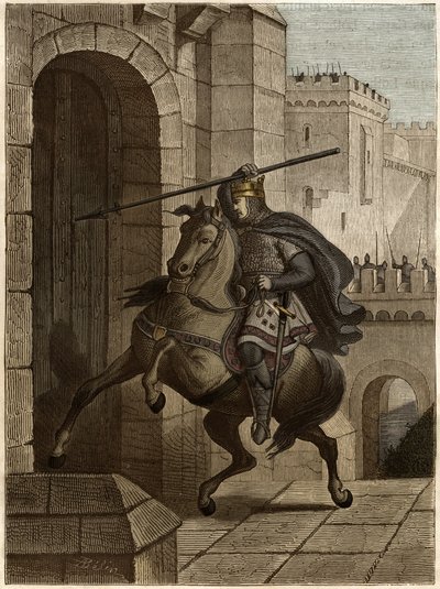 Otto II, den hellige romerske keiseren før Paris - Otton II av det hellige rike, kjent som Roux (955-983) irriterer seg over å ikke kunne trenge inn i Paris (Paris hovedkvarter, 978), går under byens murer for å plante sin spyd i døren - av Unknown artist
