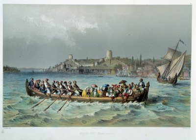 Det osmanske riket: omnibusbåt i Konstantinopel (Istanbul). Litografi fra 1800-tallet. Dekorativ kunst, Paris av Unknown artist