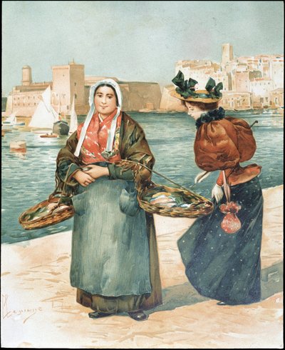Østershandler - tegning av Dellepienne av Unknown artist