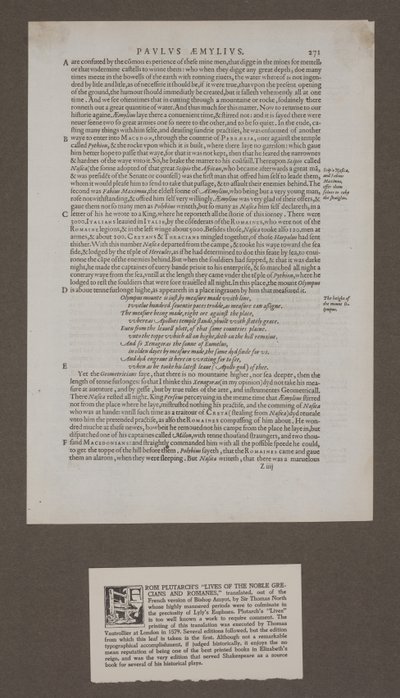 Side 271 fra Plutarchs 'Lives of the Noble Grecians and Romanes' av Unknown artist