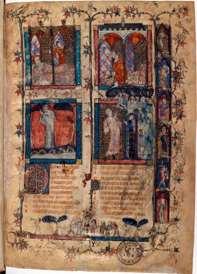 Opplyst side hentet fra manuskriptet ""Le Roman de la Rose"" av Guillaume de Lorris (ca. 1200-1238) og Jean de Meun (Meung) (1240-1305) ca. 1353 Sveits Bibliotheque de Geneve av Unknown artist