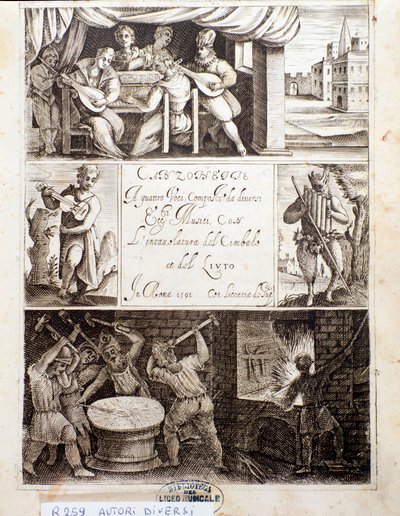 Side med illustrasjoner for forskjellige sanger (etsing av Unknown artist