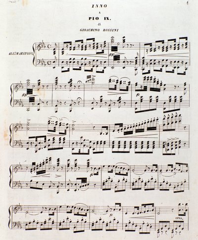 Side med partitur Populær salme for Pius IX av Gioacchino Rossini av Unknown artist