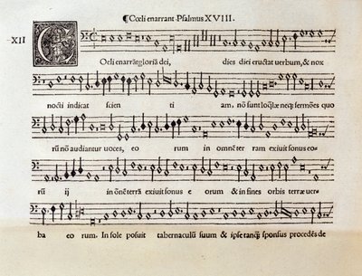 Side med partitur til Salme XVIII av Willaert (1538) av Unknown artist