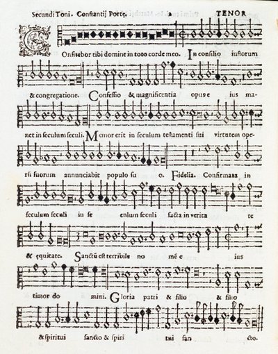 Side med musikalsk partitur av Praise the Lord Psalm dedikert til Palestrina av Costanzo Porta av Unknown artist