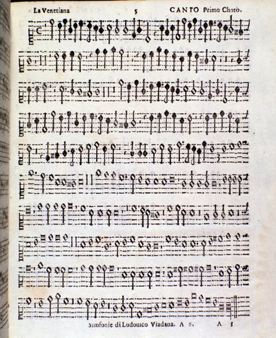 Side med partitur av musikalske symfonier av Ludovico Viadana av Unknown artist