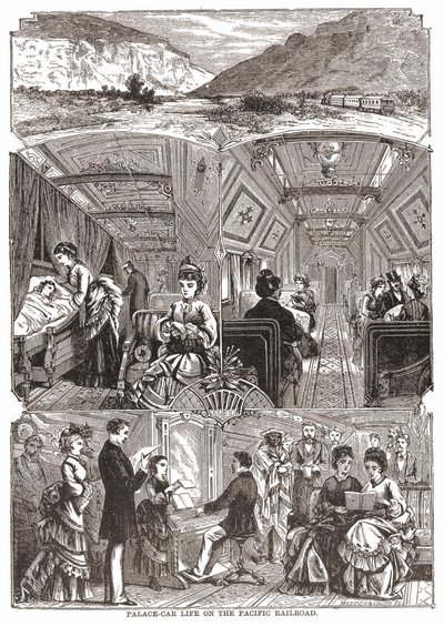 Palace-car life on the Pacific Railroad, engraving sd. 19th century. av Unknown artist