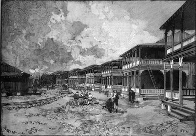 Panama Canal. Street of the new city of Christopher Columbus a Colon: workers