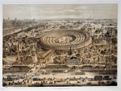 Panoramautsikt over verdensutstillingen i 1867 i Paris. Paris, Musee Carnavalet av Unknown artist