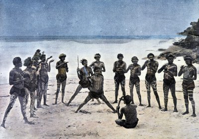 Papua-dans på stranden ved siden av landsbyen Takapuna (New Guinea). av Unknown artist