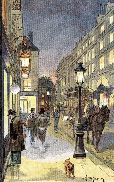 Paris by night, illustration late 19th century. av Unknown artist