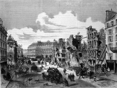 Paris, riving rue de la Paix for åpningen av rue de Reaumur. 1868. Gravering av 1800-tallet. av Unknown artist