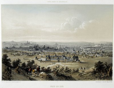 Paris i 1620, generell utsikt hentet fra Butte Chaumont - litografi av Unknown artist
