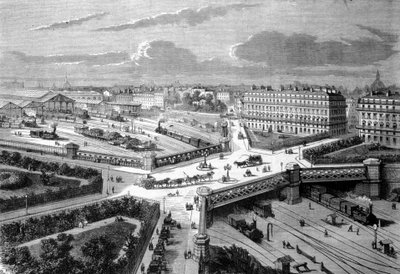 Paris, Europas nye sted på de vestlige jernbanene. 1868. Gravering av 1800-tallet. av Unknown artist