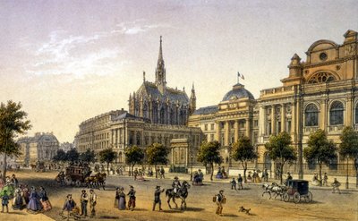 Paris: utsikt over Palais de Justice, gravering av 1. halvdel av 1800-tallet. av Unknown artist