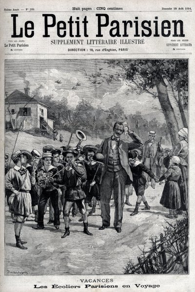 Parisiske skoleferier på tur til landsbygda. Gravering i "" Le Parisien"" av Unknown artist