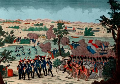 Passage of the Mincio on 11 Prairial year IV (20 December 1800) by the French Grenadiers. Under the eyes of Bonaparte General en Chief - Engraving - 1800 - The Battle of Pozzolo (also known as the Battle of the Mincio River, and Monzambano) - The passage o av Unknown artist