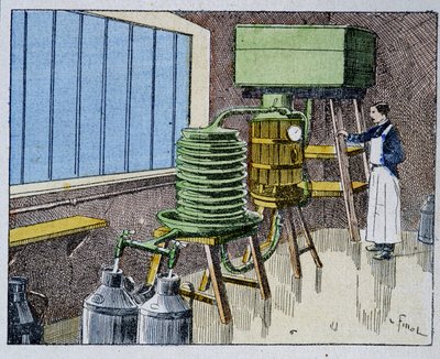 Pasteurisering av melk - gravering, slutten av 1800-tallet av Unknown artist