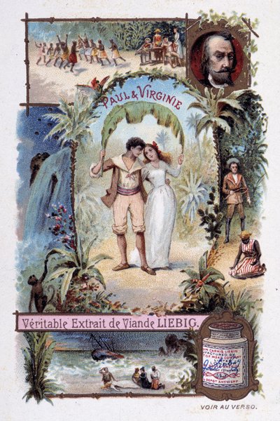 Paul og Virginia. Roman av Henri Bernardin de Saint Pierre (Saint-Pierre eller St-Pierre), fransk forfatter (1737-1814). Illustrasjon av V. Massé - Liébig reklamevignett av Unknown artist