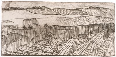 Stripete landskap (etsing) av Unknown artist
