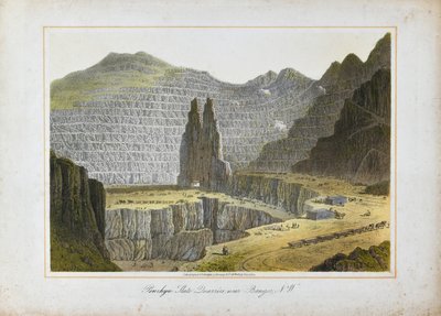 Penrhyn skiferbrudd, nær Bangor, Nord-Wales (håndkolorert lito på papir) av Unknown artist