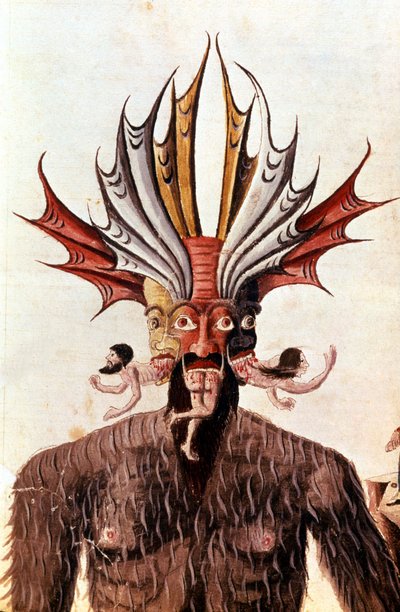 Fremførelse av Lucifer (djevel) i Dantes "Divina Commedia". 1300-talls manuskript. Trivulziana bibliotek, Milano. av Unknown artist