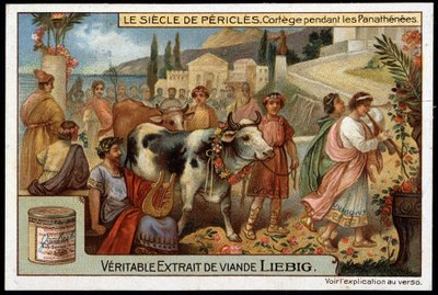 Pericles-tallet (495-429 f.Kr.): kortege under panathenees - Liebig-kromolitografi av Unknown artist
