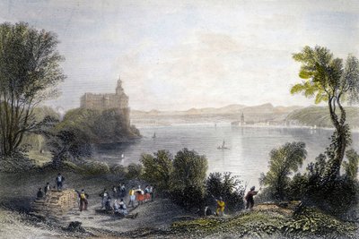 Persenberg slott i Tyskland. I forgrunnen trearbeiderne i arbeid. Gravering av 1800-tallet. av Unknown artist