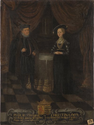 Philippe I de Hesse, dit le Magnanime et Christine de Saxe - Philip I, Landgrave of Hessen (1504-1567) and Christine of Saxony (1505-1549), Landgravine of Hessen, Anonymous . Olje på lerret. Mål: 103x79 cm. Nationalmuseum Stockholm av Unknown artist