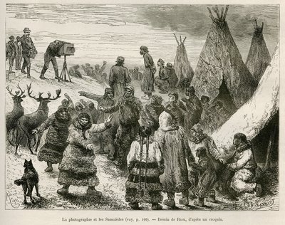 Fotografi og Samoiedes fra Caborova-regionen (Sverige), tegning av Riou, for å illustrere historien om professor Nils Adolf Erik (Eric) Baron Nordenskjold (Nordenskiold) (1832-1901): Svensk polarekspedisjon av Unknown artist