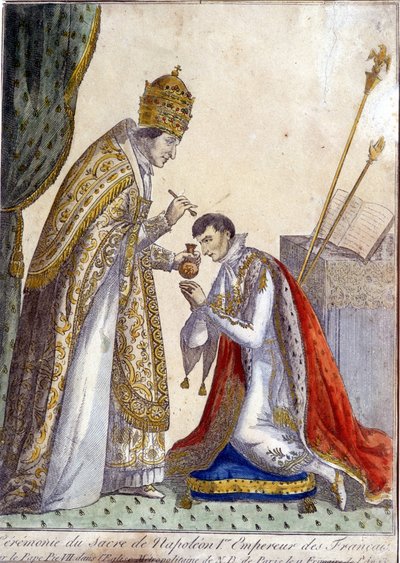 Pius VII (Pius eller Pio) (1742-1823) salvet Napoleon I under kroningen av den franske keiseren 2. desember 1804 ved Notre Dame de Paris - gravering fra 1800-tallet av Unknown artist
