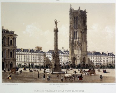 Place du Chatelet og Saint-Jacques-tårnet av Unknown artist